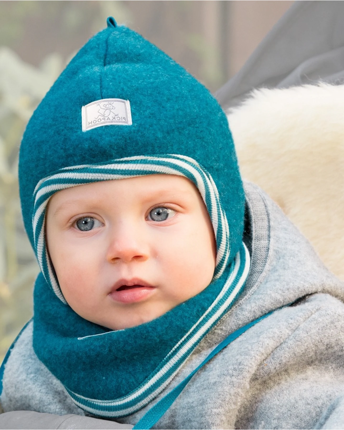 Pickapooh Kinder Mütze Bio-Merinowolle Fleece petrol Gr.48 – Ansicht 2