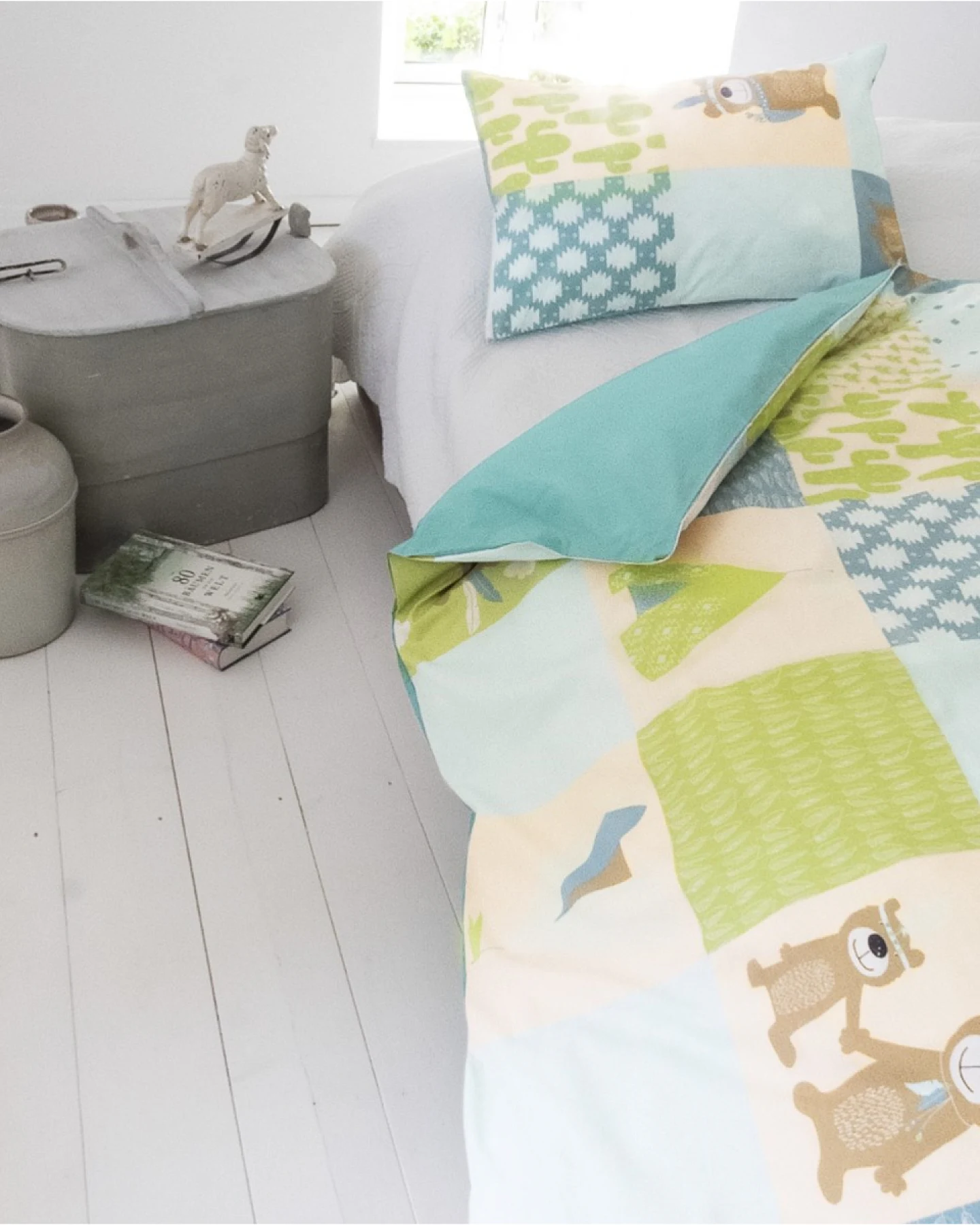 Kinderbettwäsche Bio-Baumwolle Patchwork Bär Bettbezug 100 x 135 cm, Kissen 40 x 60 cm – Ansicht 2