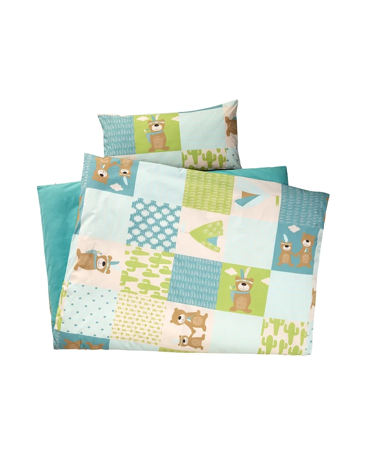 Kinderbettwäsche Bio-Baumwolle Patchwork Bär Bettbezug 135 x 200 cm, Kissen 40 x 80 cm
