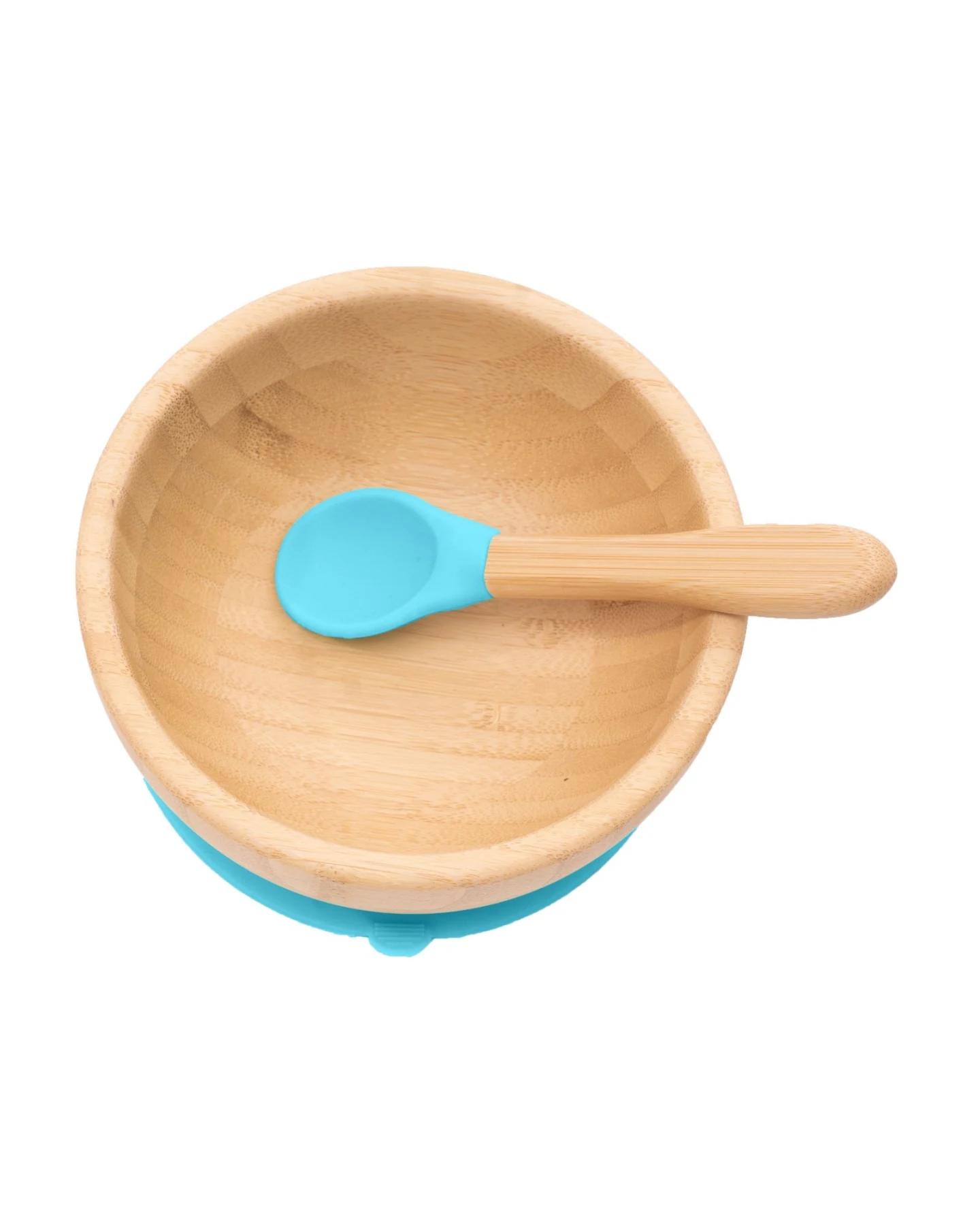 Kindergeschirr Schüssel mit Löffel und Saugnapf, aus Bambus, blau Durchmesser 14 cm, 4,5 cm tief – Ansicht 2