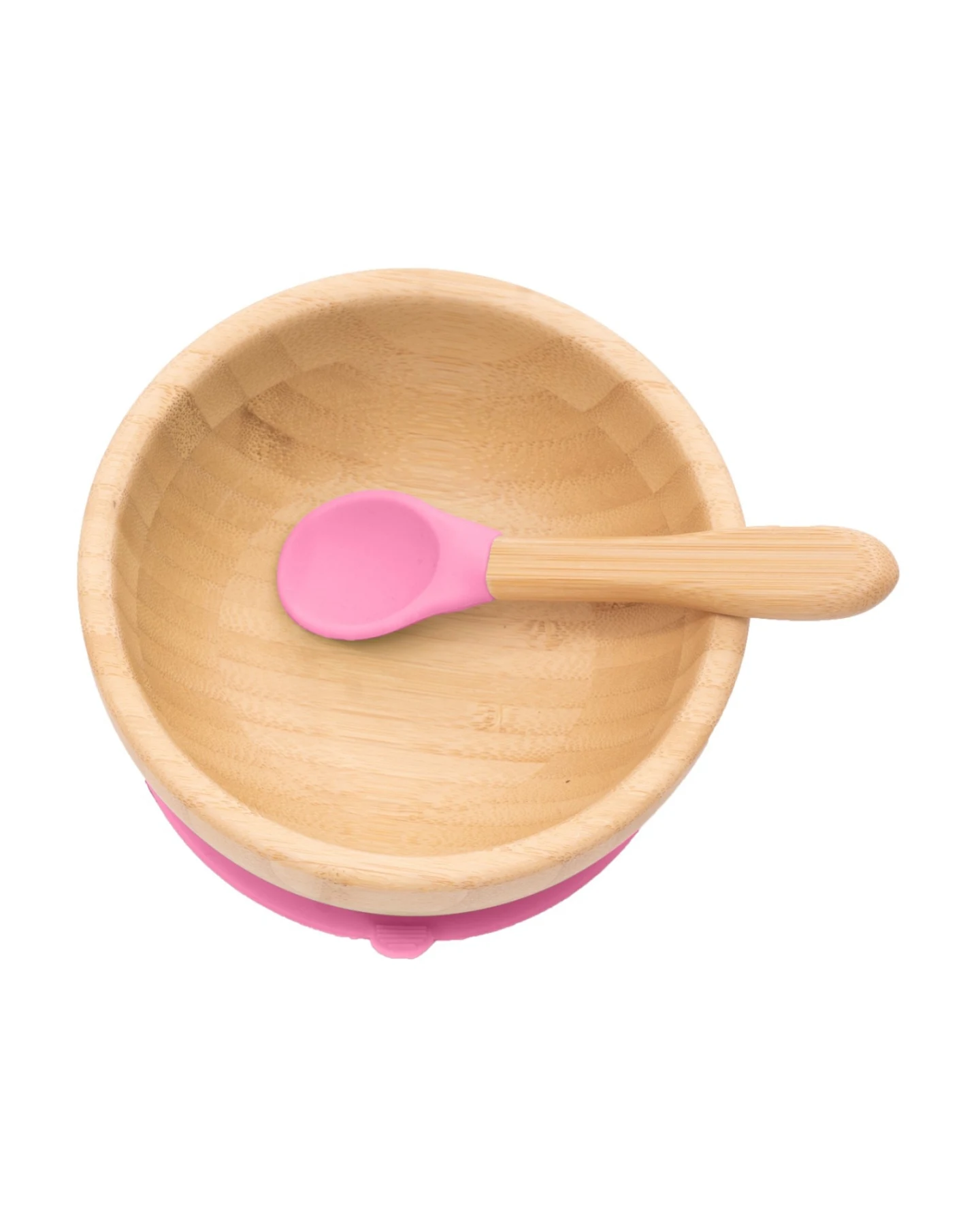 Kindergeschirr Schüssel mit Löffel und Saugnapf, aus Bambus, kirsch Durchmesser 14 cm, 4,5 cm tief – Ansicht 2