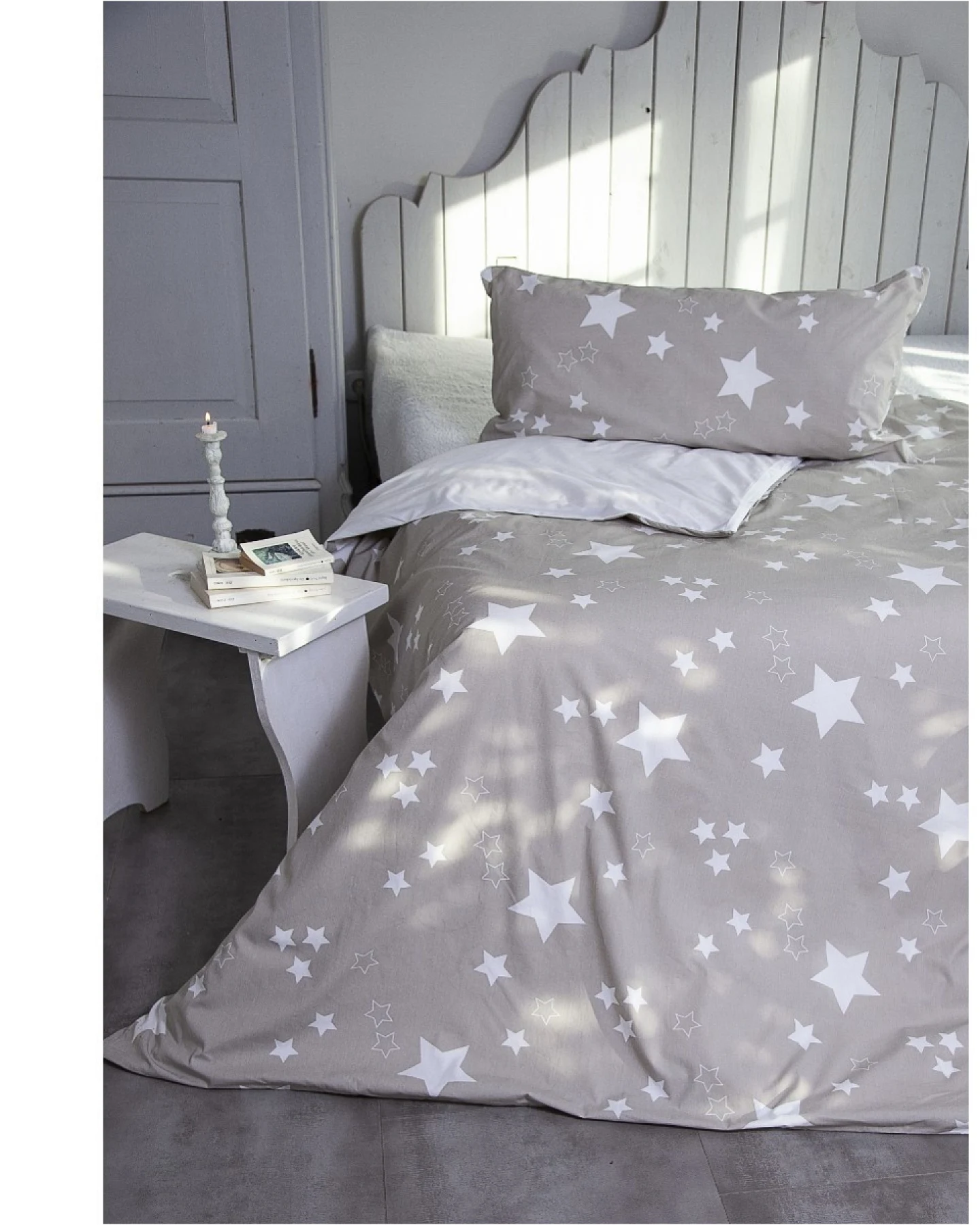 Kinderbettwäsche Bio-Baumwolle Stern Grau Bettbezug 100 x 135 cm, Kissen 40 x 60 cm – Ansicht 2