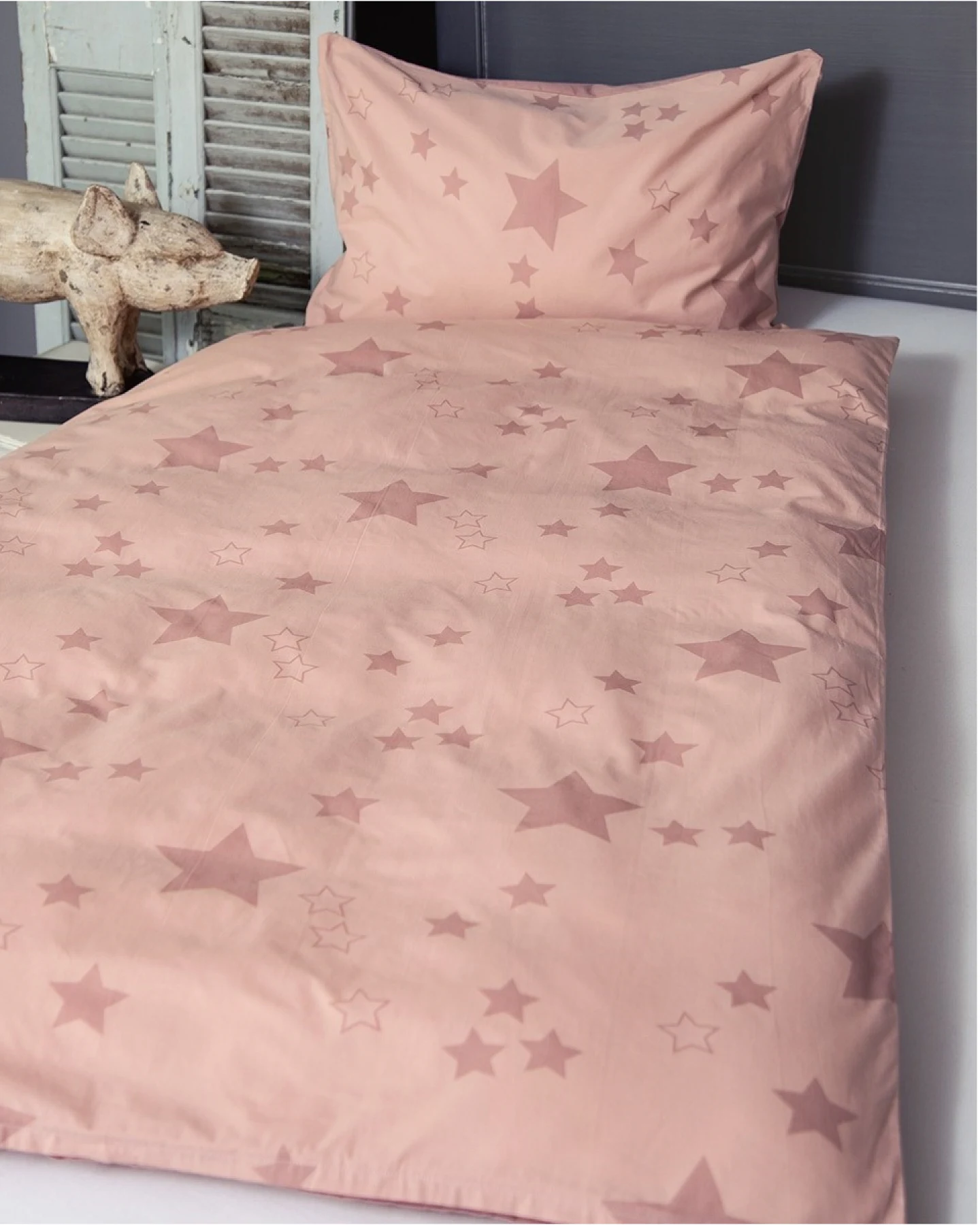 Kinderbettwäsche Bio-Baumwolle Stern Rosa Bettbezug 135 x 200 cm, Kissen 40 x 80 cm – Ansicht 2