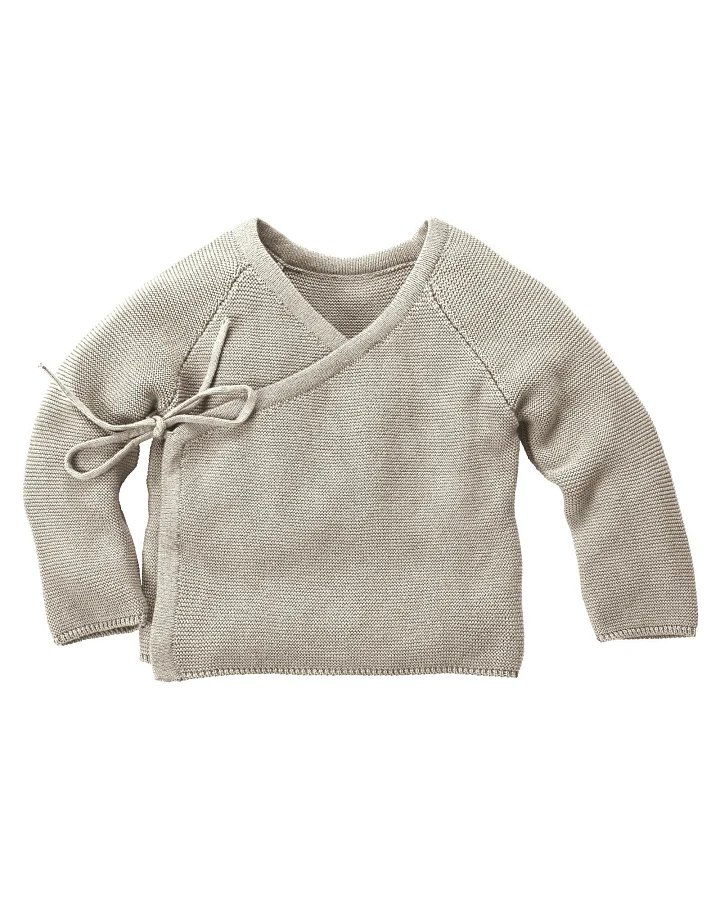 Baby und Kinder Jacke zum Wickeln Strick-Qualität Bio-Baumwolle beige Gr. 50/56
