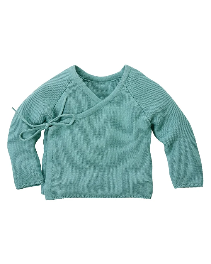 Baby und Kinder Jacke zum Wickeln Strick-Qualität Bio-Baumwolle gletscher Gr. 50/56