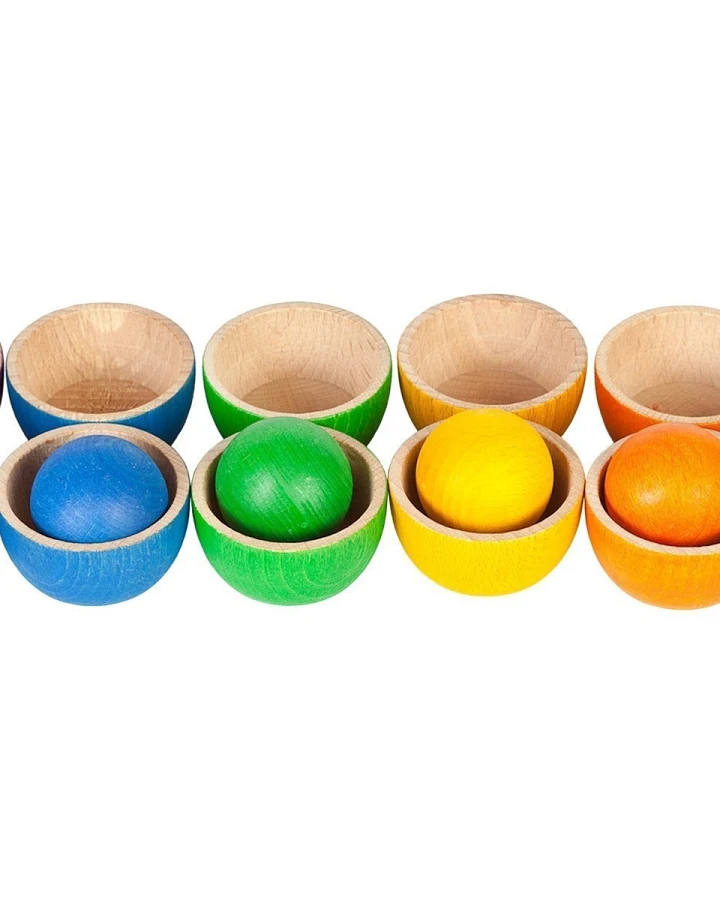 Produktseite: Schüsseln und Kugeln aus Holz, 18-teilig, bunt 12 Schüsseln und 6 Kugeln