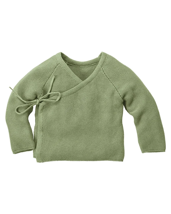 Baby und Kinder Jacke zum Wickeln Strick-Qualität Bio-Baumwolle matcha Gr. 50/56