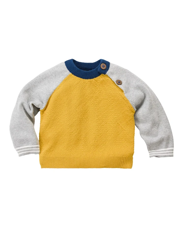 Baby und Kinder Pullover Strick-Qualität Bio-Baumwolle grau gelb Gr. 74/80