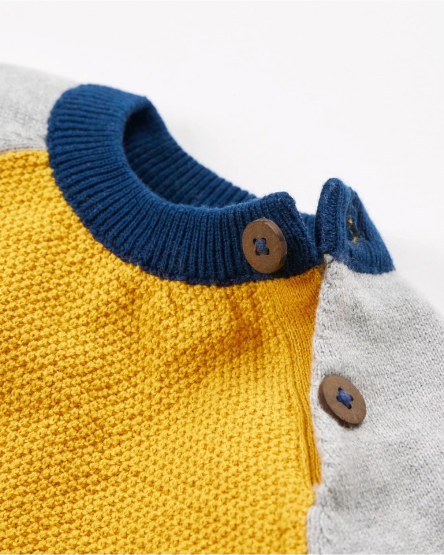 Baby und Kinder Pullover Strick-Qualität Bio-Baumwolle grau gelb Gr. 86/92 – Ansicht 2