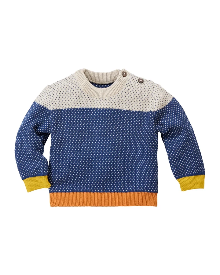Baby Pullover Feinstrick Bio-Baumwolle grau blau Gr. 62/68
