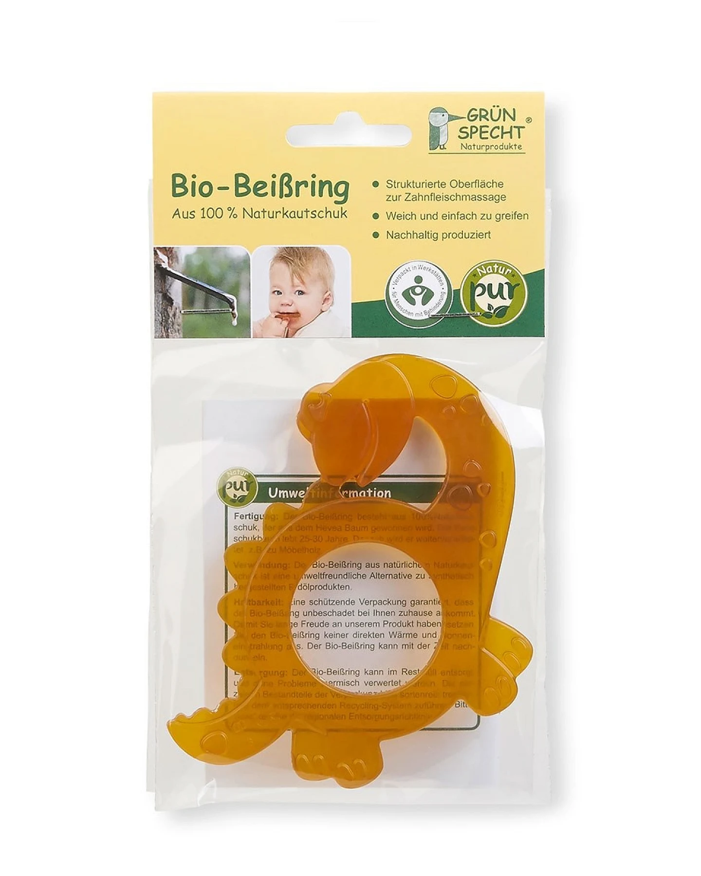 Bio-Beißring "Dinosaurier" aus Naturkautschuk 10,8 x 9 x 0,5 cm – Ansicht 2