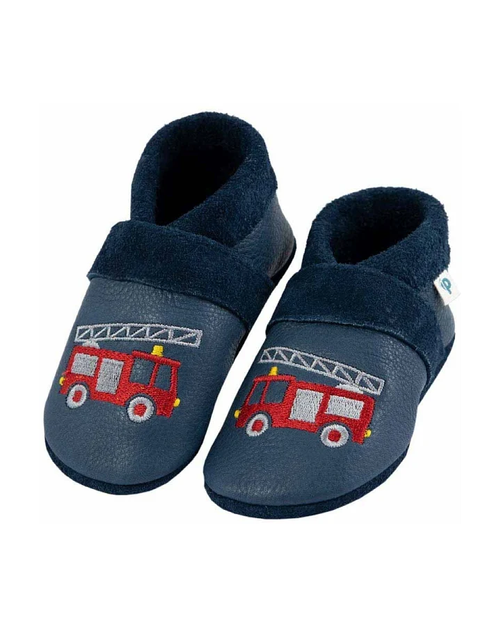 Baby und Kinder Lederpuschen Krabbelschuhe Feuerwehr blau Gr.18/19