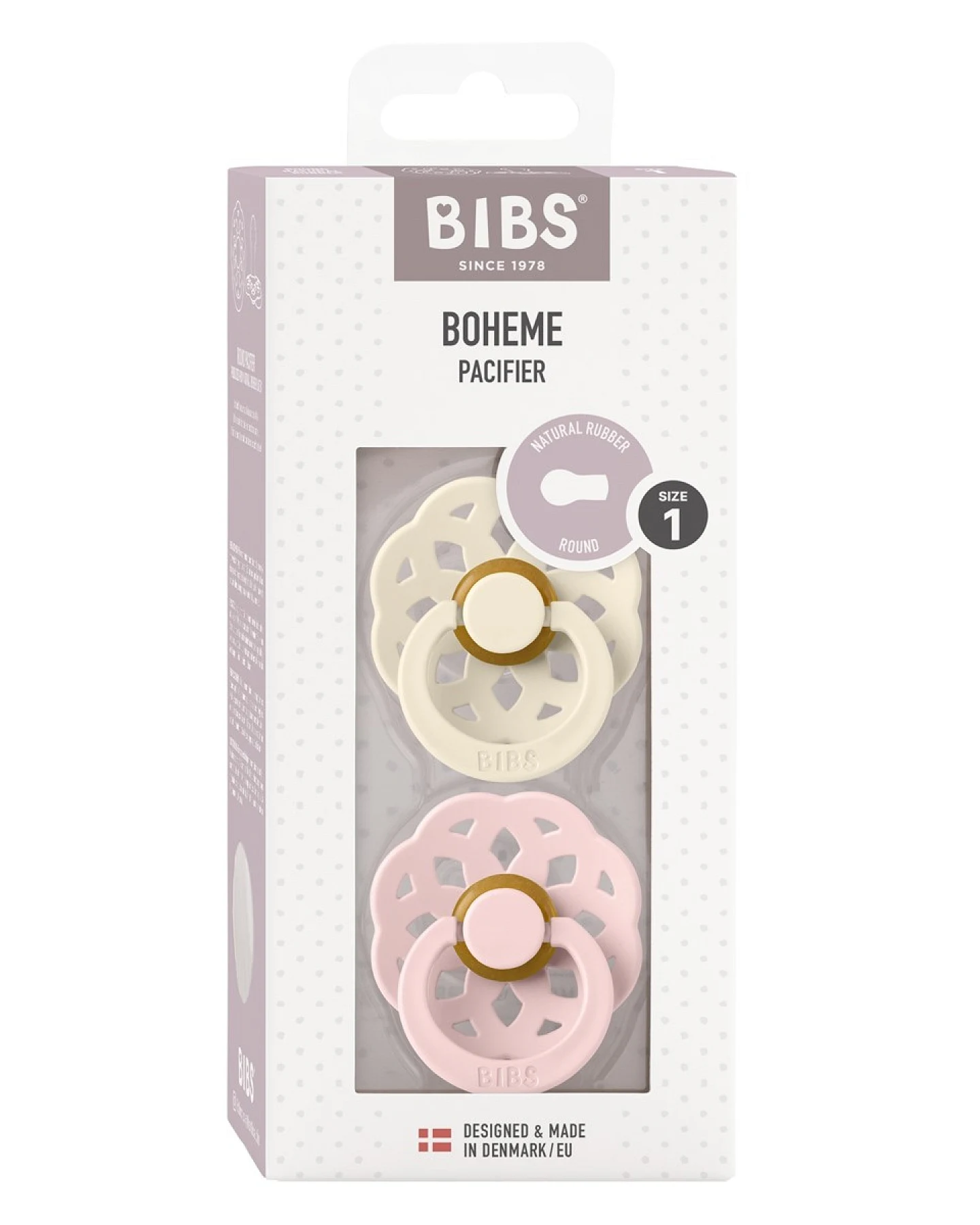 BIBS Schnuller Naturlatex "Boheme" 2er Pack kirschförmig ivory-blossom 0-6 Monate – Ansicht 2