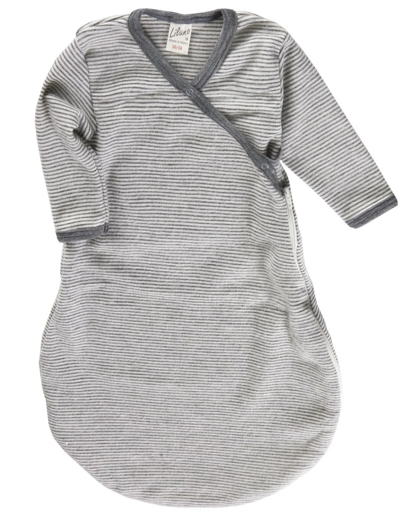 Lilano Baby Schlafsack Wickelsack Wolle Seide grau-natur Gr.50/56 – Ansicht 2