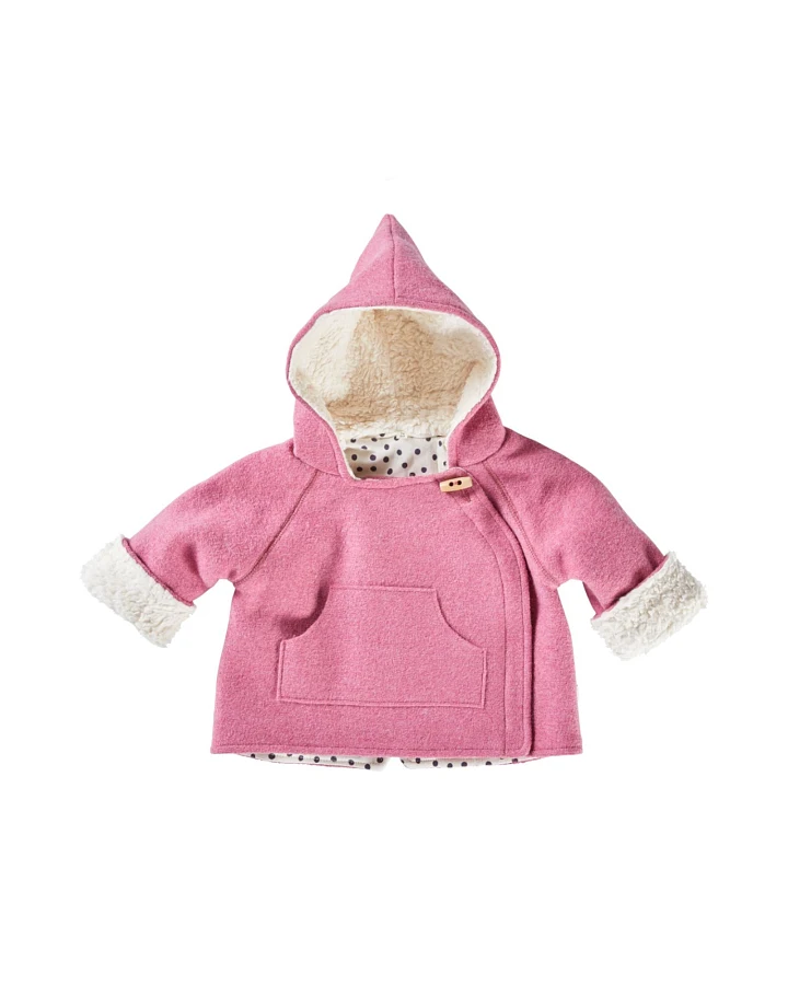 Baby und Kinder Jacke Bio Schurwolle Walk mit Teddyfutter pink Gr.74/80