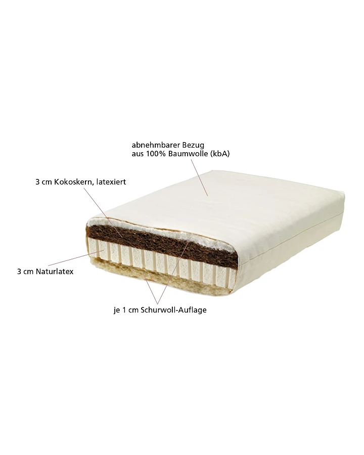 Lonsberg Kindermatratze 70x140 cm mit Kokos-Latex-Kern Baumwollbezug, abnehmbar