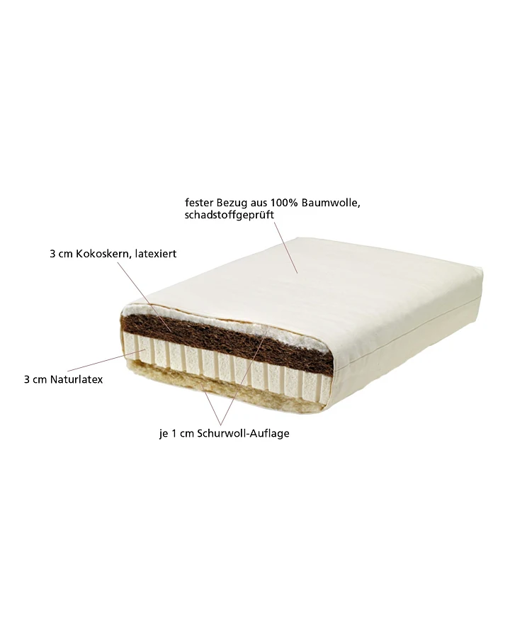 Lonsberg Kindermatratze 70x140 cm mit Kokos-Latex-Kern Baumwollbezug, fest