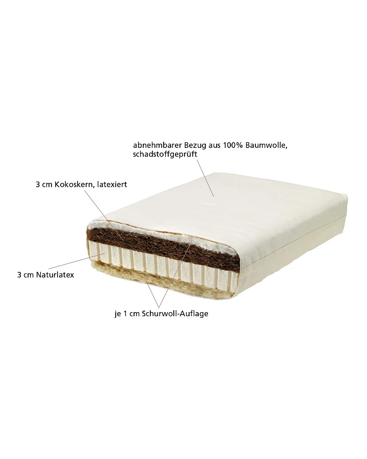 Lonsberg Kindermatratze 70x140 cm mit Kokos-Latex-Kern Baumwollbezug, abnehmbar