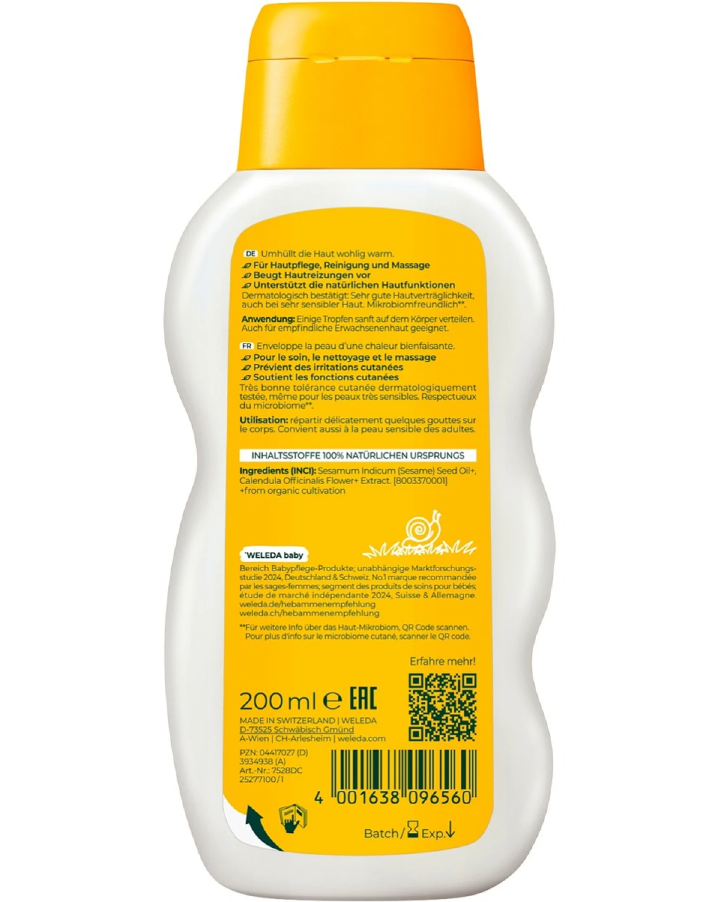 Weleda Baby Calendula Pflegeöl parfumfrei - pflegt, schützt und reinigt mild 200 ml – Ansicht 2