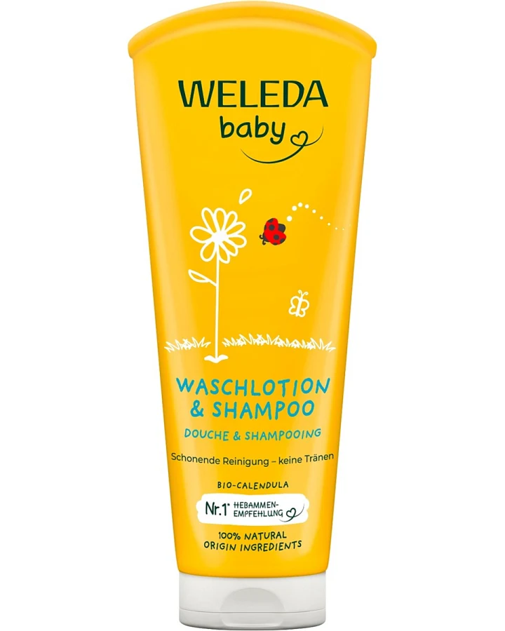 Weleda Baby Waschlotion und Shampoo Calendula - reinigt Haut und Haare schonend 200 ml