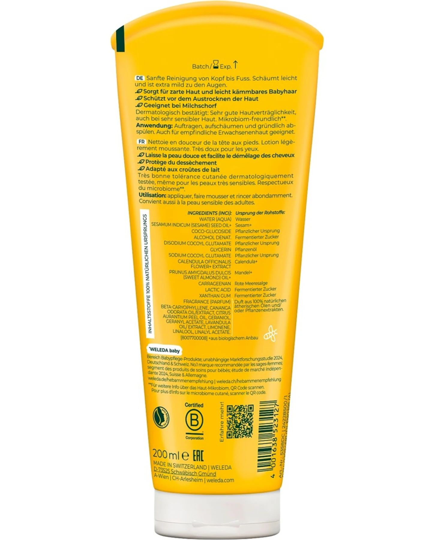 Weleda Baby Waschlotion und Shampoo Calendula - reinigt Haut und Haare schonend 200 ml – Ansicht 2