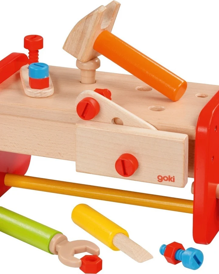 goki Kinder Werkbank Werkzeugkiste aus Holz 16-teilig 27,5 x 17,5 x15 cm