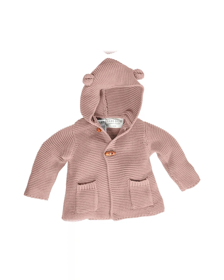 Baby und Kinder Strickjacke mit Kapuze Bio-Baumwolle rose Gr.62/68