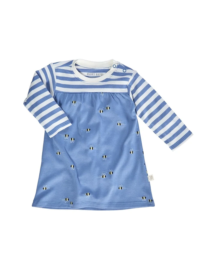 Baby Kleid Langarm Bio-Baumwolle Biene blau Gr.50/56