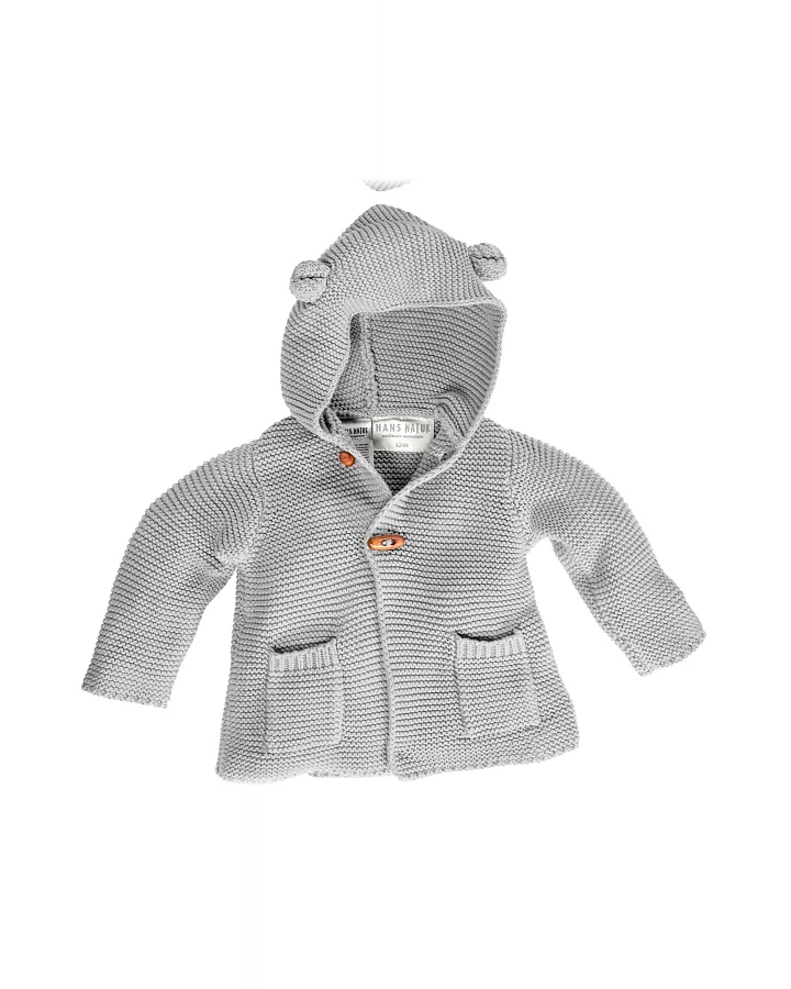 Baby und Kinder Strickjacke mit Kapuze Bio-Baumwolle hellgrau Gr.86/92