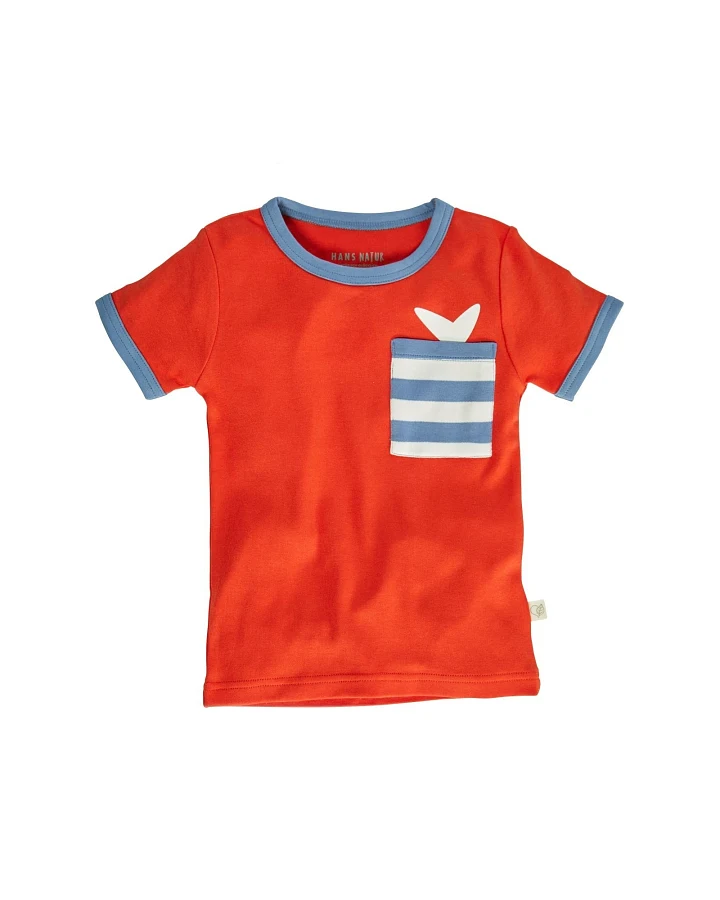 Kinder T-Shirt Bio-Baumwolle rot mit Tasche Gr.98/104