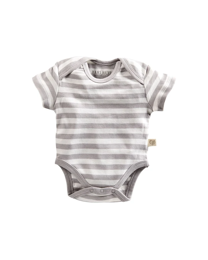 Baby Body Kurzarm Bio Baumwolle grau-off white Gr.74/80