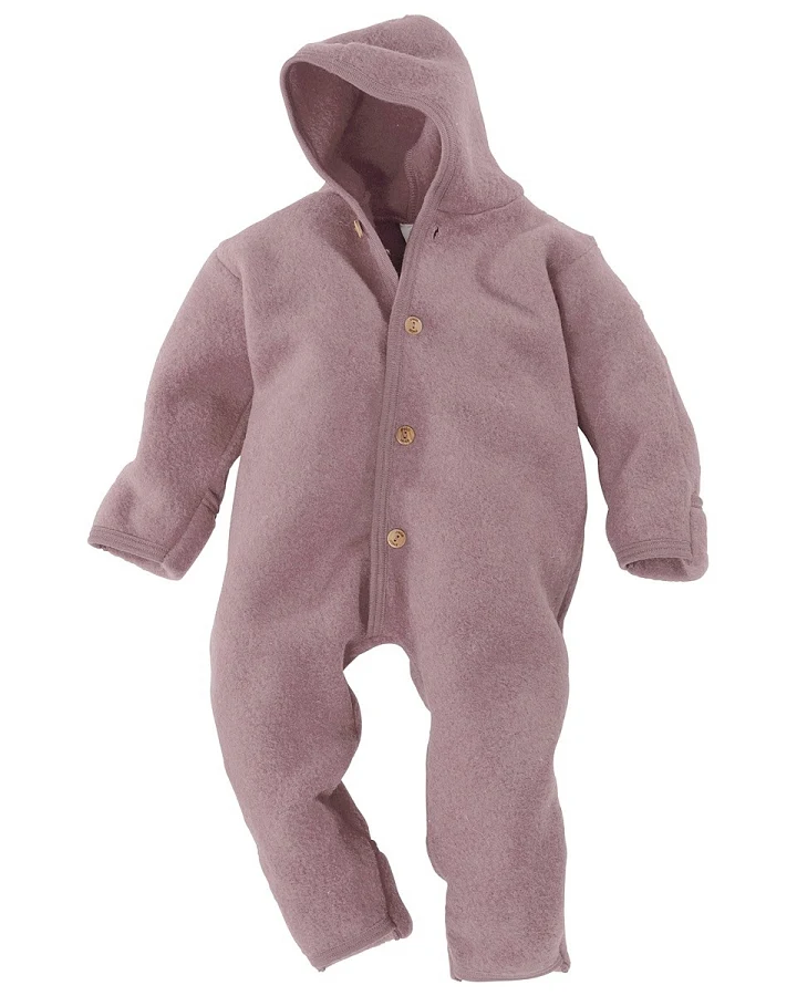 Engel Natur Baby Kapuzenoverall Bio-Merinowolle Fleece melange-rosenholz Gr. 74/80