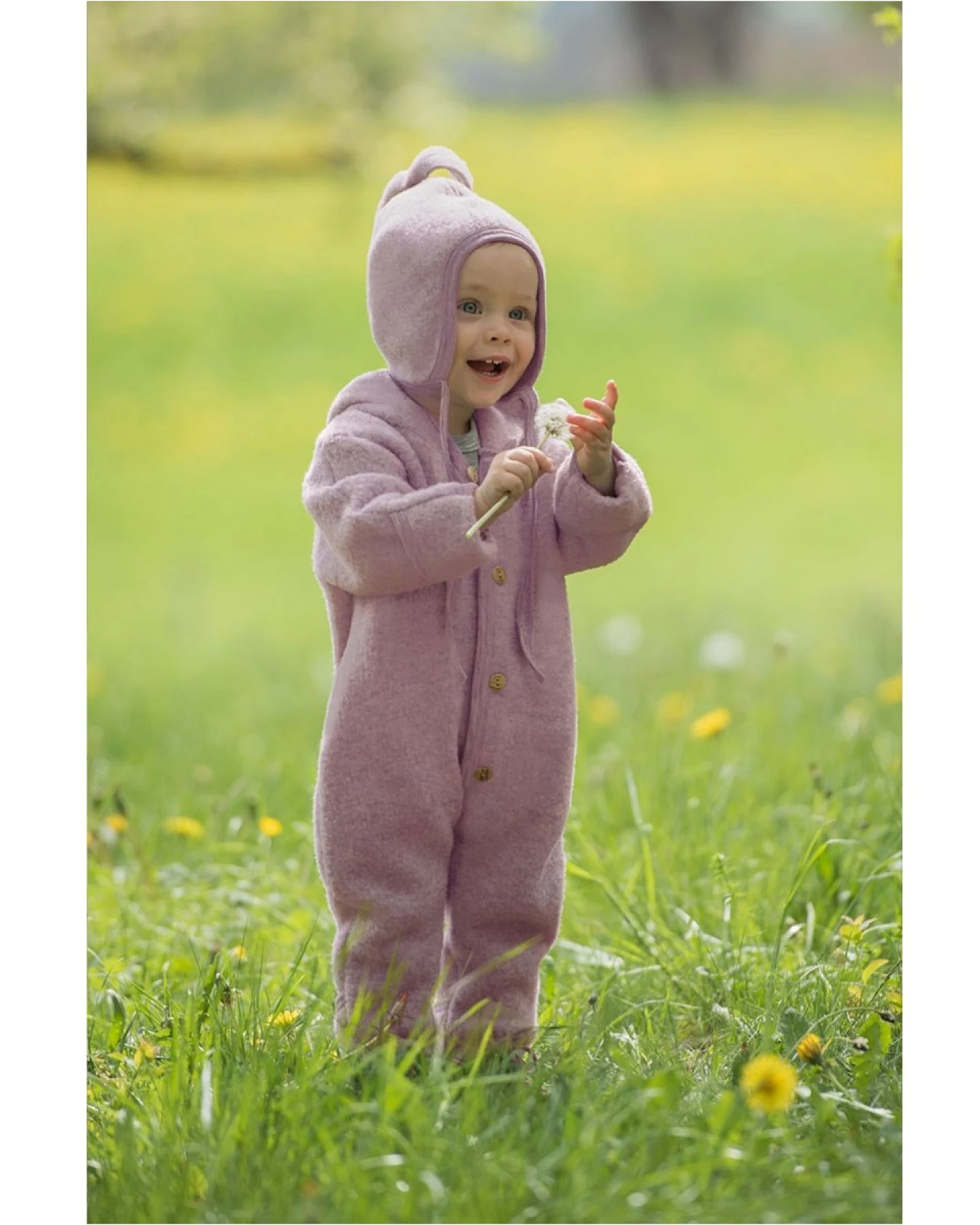 Engel Natur Baby Kapuzenoverall Bio-Merinowolle Fleece melange-rosenholz Gr. 74/80 – Ansicht 2