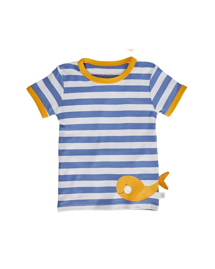 Kinder T-Shirt Bio-Baumwolle Wal blau-off white Gr.86/92