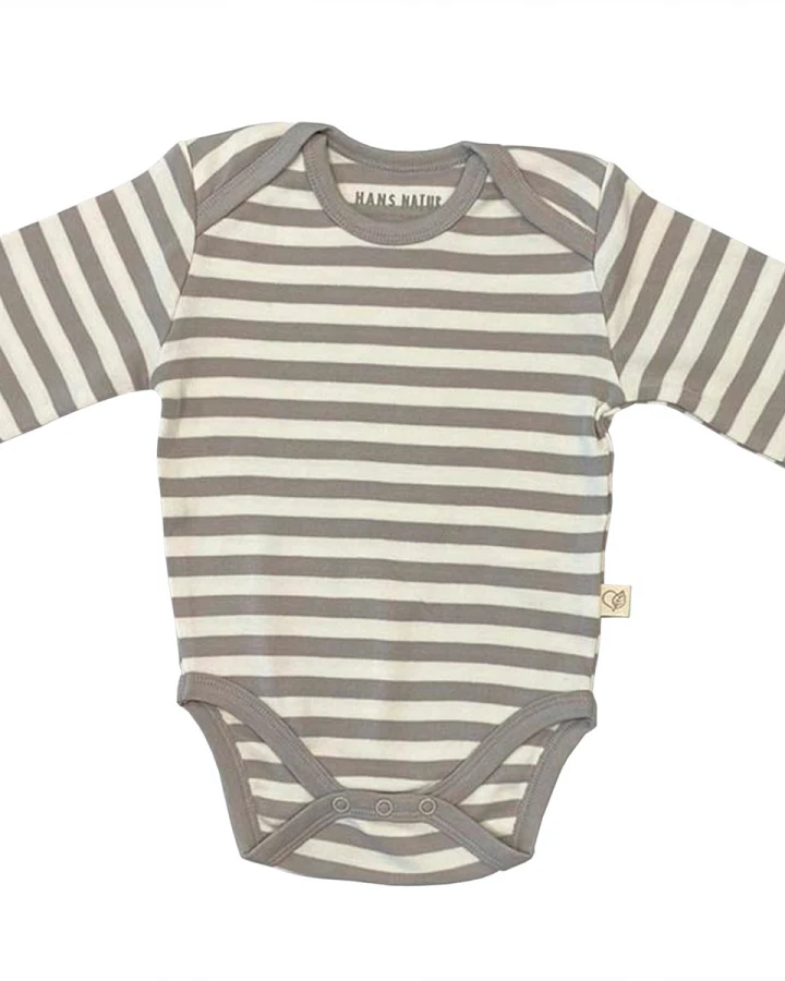 Baby Langarmbody Bio-Baumwolle grau-off white Gr.74/80