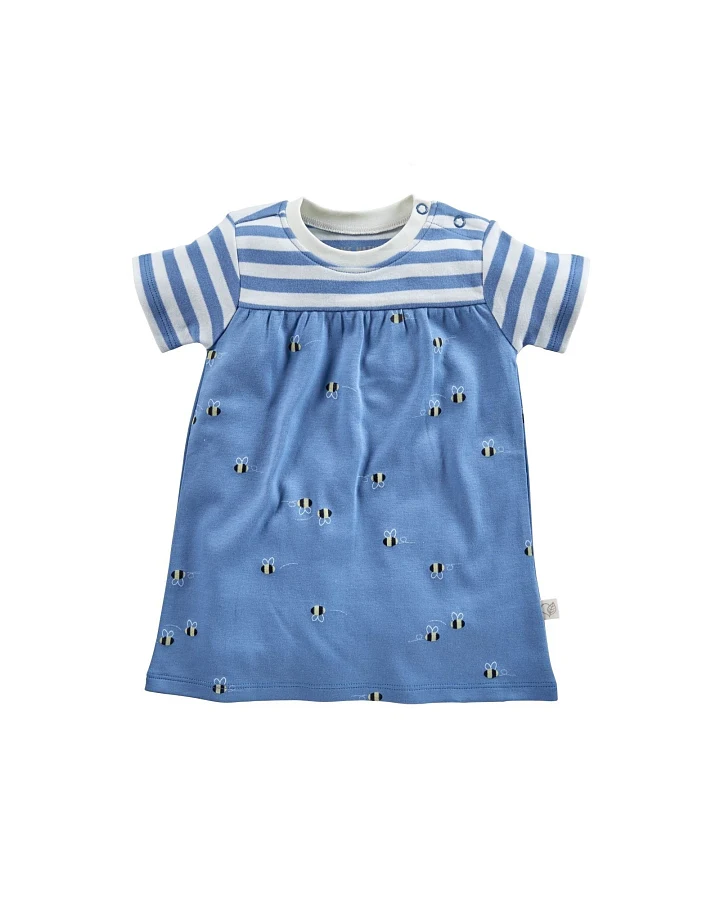 Baby Kleid Kurzarm Bio-Baumwolle Biene blau Gr.50/56