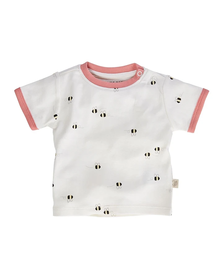 Baby T-Shirt Bio-Baumwolle Biene off white-rosa Gr.50/56
