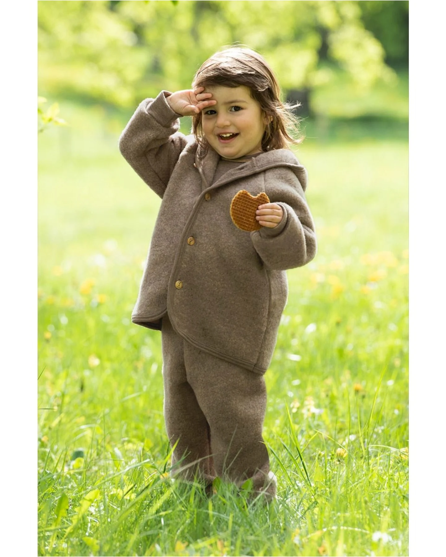 Engel Natur Baby Jacke mit Kapuze Bio-Merinowolle Fleece melange-walnuss Gr. 62/68 – Ansicht 2