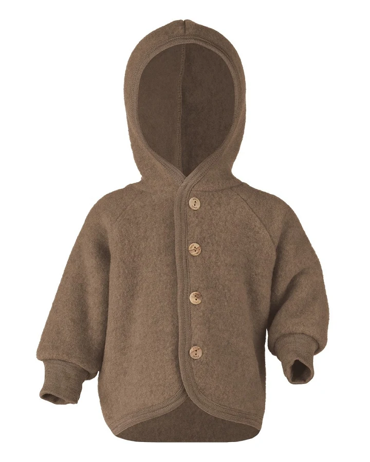 Engel Natur Baby Jacke mit Kapuze Bio-Merinowolle Fleece melange-walnuss Gr. 74/80