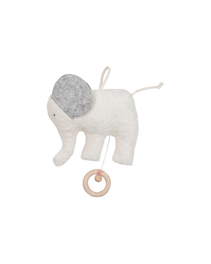 Produktseite: Spieluhr Elefant Bio Baumwolle, Füllung 100% Bio Schurwolle 16 cm, graue Ohren