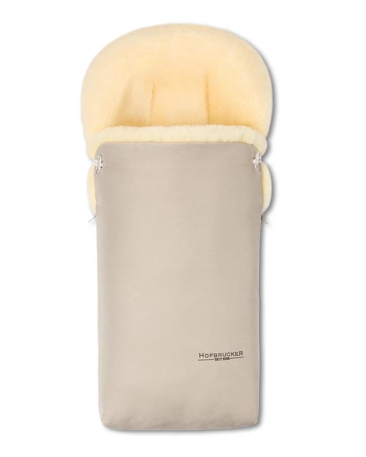 Hofbrucker Fußsack Kinderwagen Lammfell "Putzi" beige Maße 90 x 34 x 10 cm