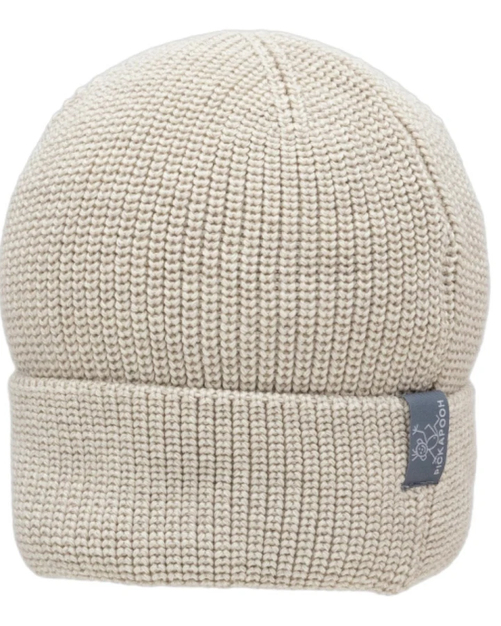 Pickapooh Mütze Wolle Seide Strick melange-natur Gr.2 (56-62cm)