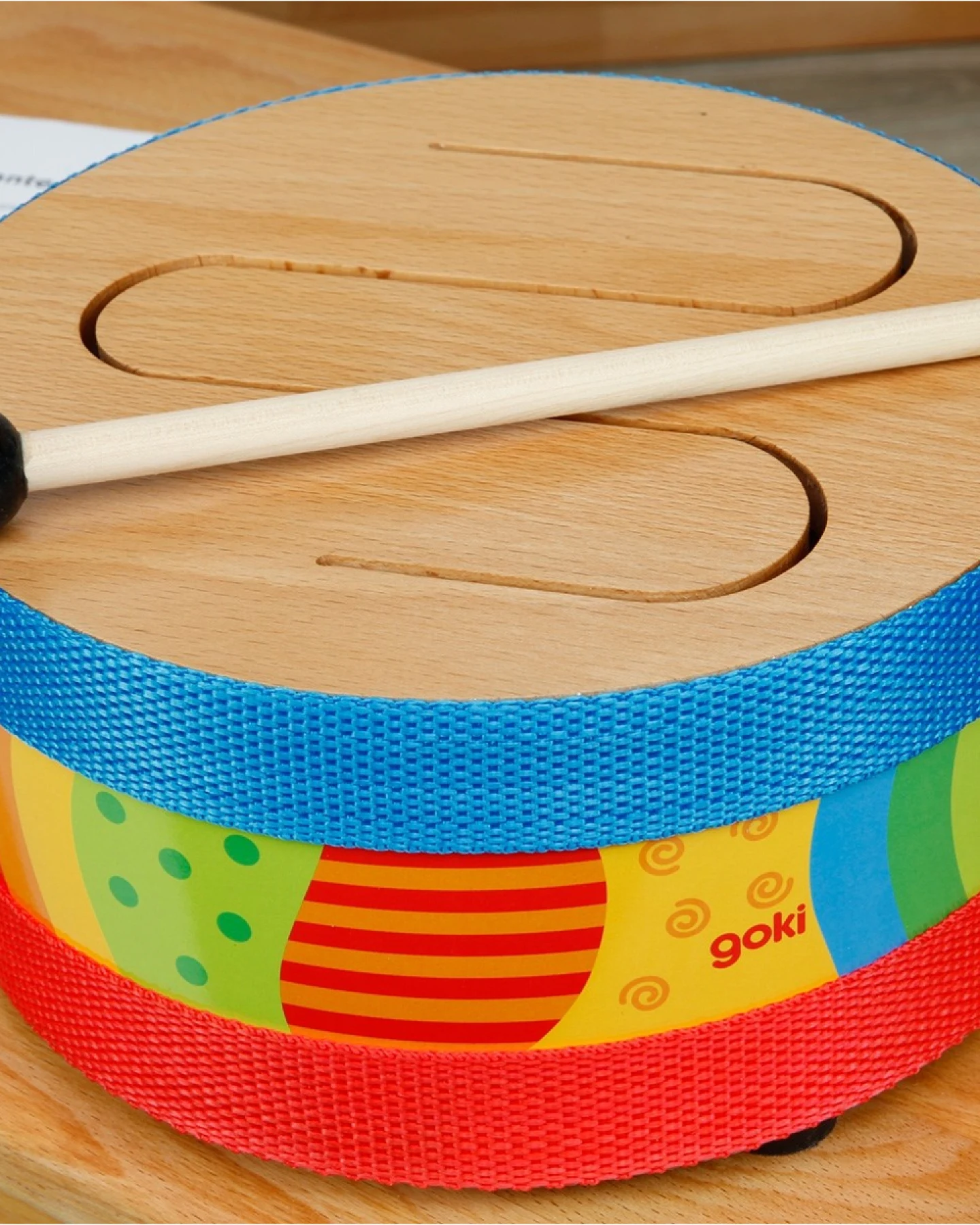 goki Kinder Trommel aus Holz und Metall Maße 9,5 cm hoch, Durchmesser 18 cm – Ansicht 2