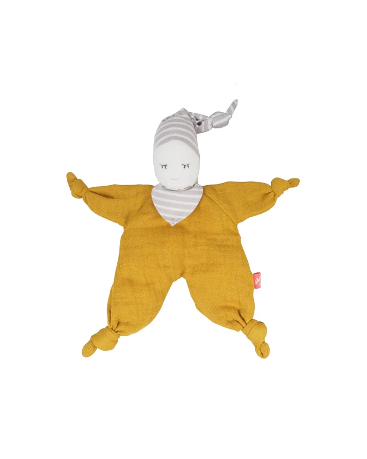 Baby Puppe und Schnuffeltuch Bio-Baumwolle mustard Maße 22 x 13 x 5 cm