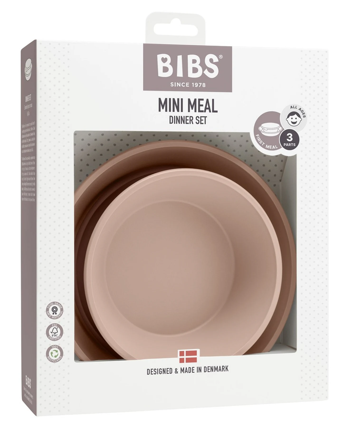 BIBS Kindergeschirr, 3-teilig - blush Maße 18,5 x 3,5 cm und 15 x 4,5 cm – Ansicht 2