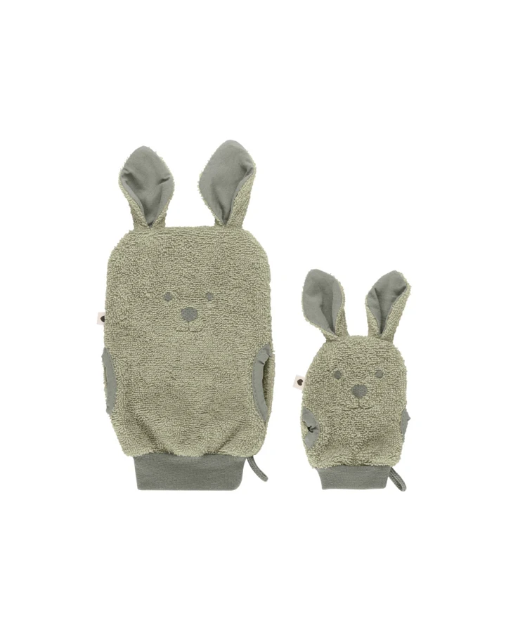 BIBS Kinder Waschlappen Kangaroo aus Bio-Baumwolle 2er Set - Sage Maße 17 x 14 cm und 10 x 8 cm