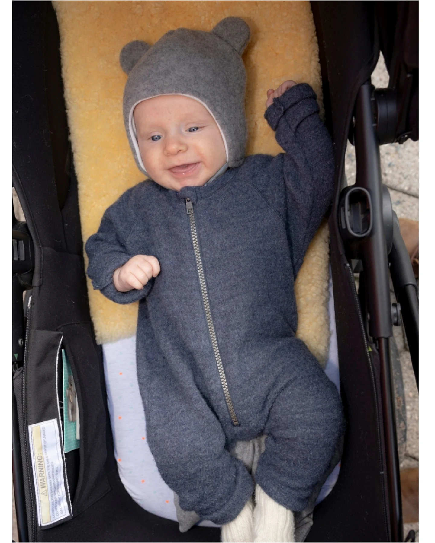 Pickapooh Baby und Kinder Mütze mit Öhrchen Bio-Merinowolle Fleece grau Gr. 48 – Ansicht 2