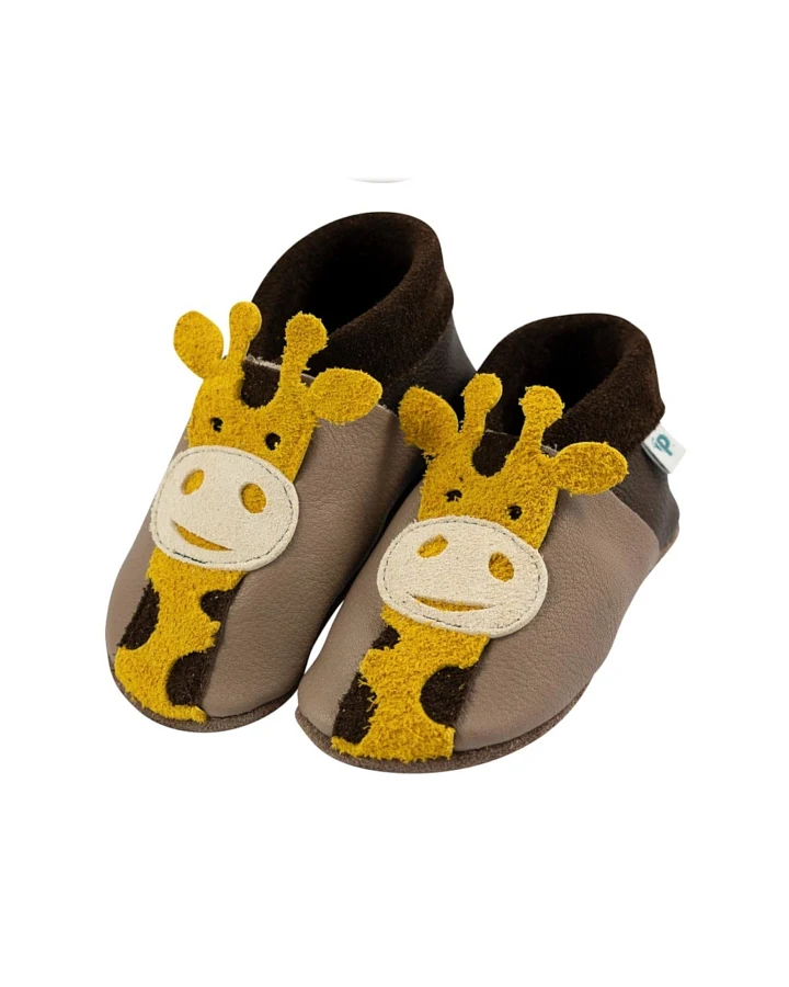Baby und Kinder Hausschuhe Krabbelschuhe Ecopell Leder Giraffe taupe Gr. 20