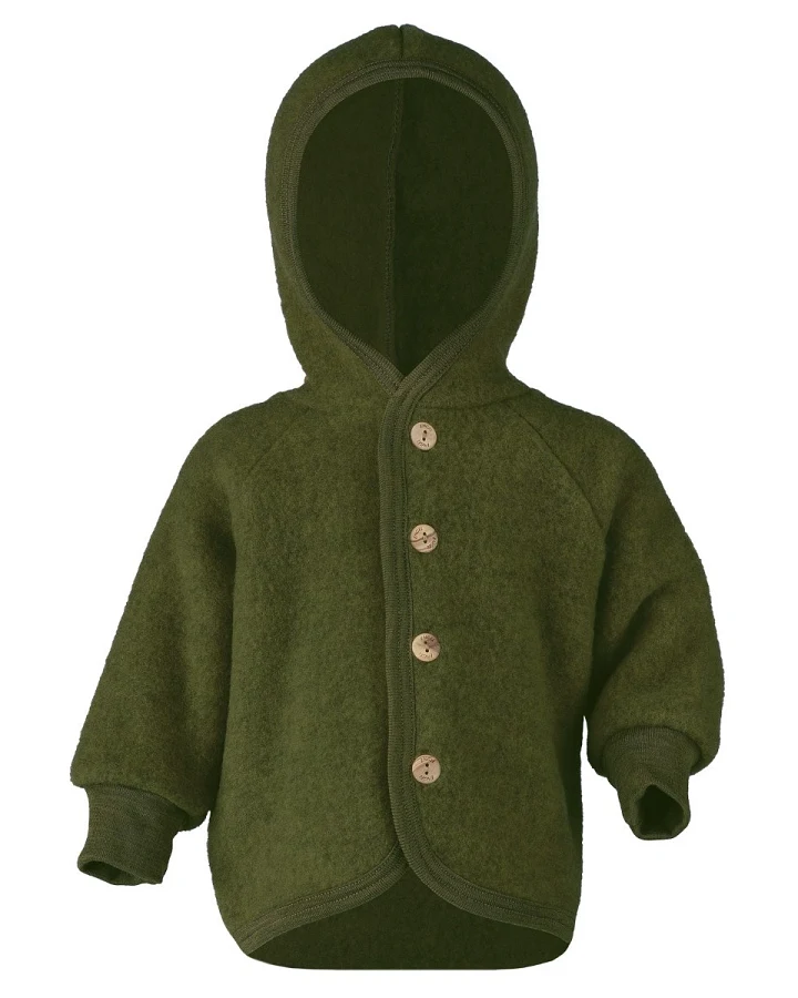 Engel Natur Baby Jacke mit Kapuze Bio-Merinowolle Fleece melange-schilf Gr. 62/68