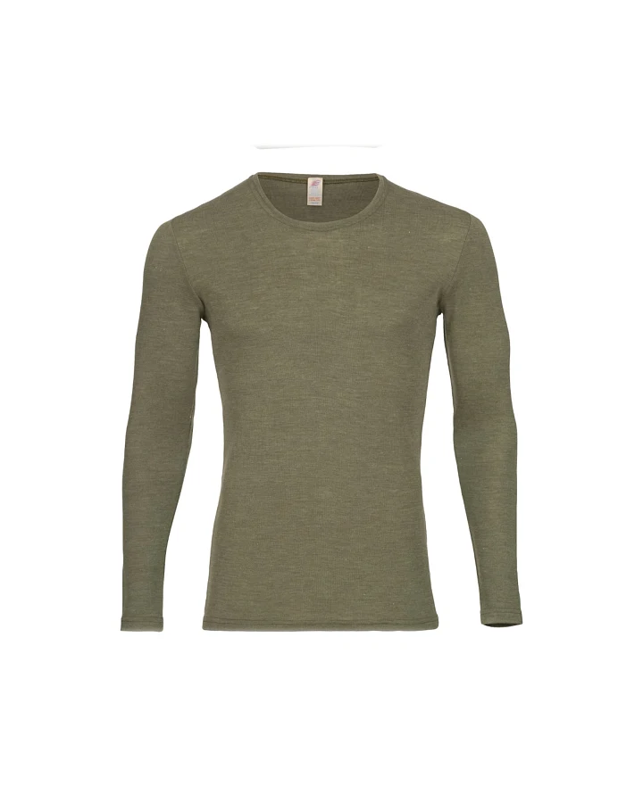 Engel Natur Herren Unterhemd Langarm Wolle Seide olive Gr. 50/52